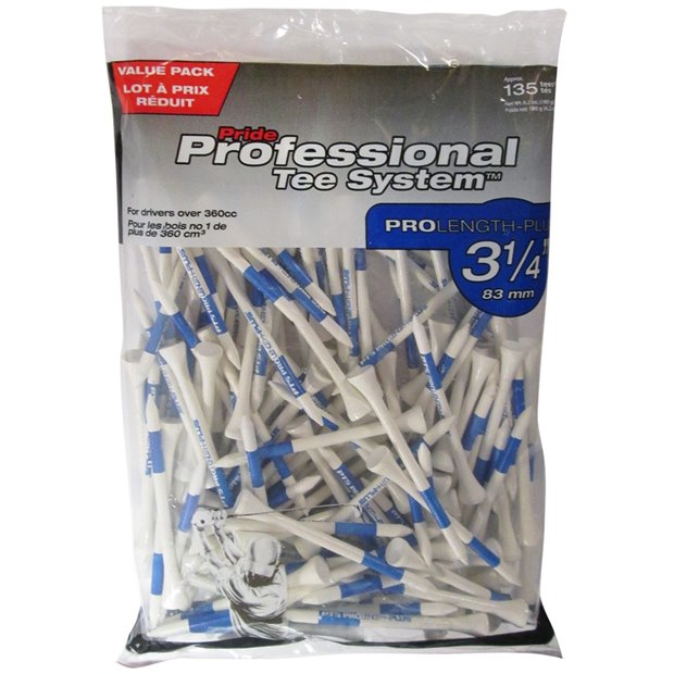 Pride ProLength Plus PTS Blue 3 1/4" 135 Count Golf Tees - White/Blue