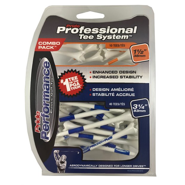 Pride PTS Performance 3 1/4" Combo Pack Golf Tees - White/Blue
