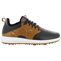 View Puma Ignite PWRAdapt Caged Crafted Golf Shoe Black/Leather Brown/Team Gold