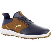 View Puma Ignite PWRAdapt Caged Crafted Golf Shoe Peacoat/Leather Brown/Team Gold
