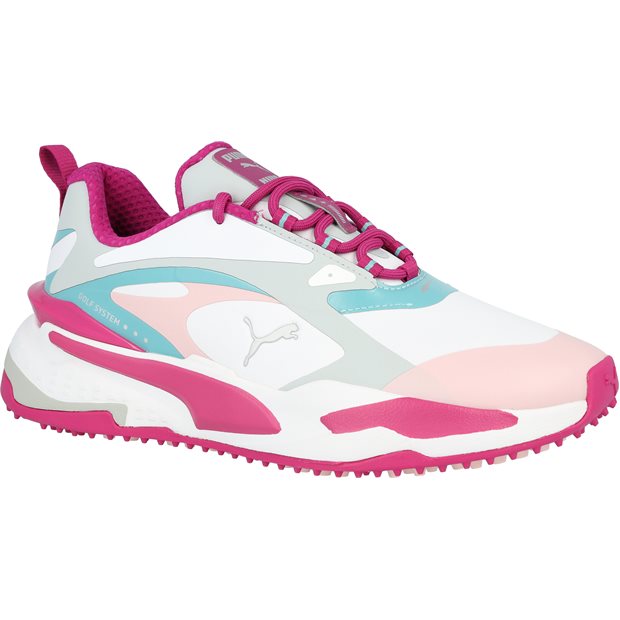 Puma GS Fast Ladies Spikeless Golf Shoes - Puma White/Chalk Pink/Porcelain Blue - Size: 6.5 M