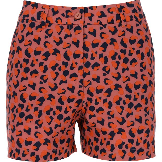 J. Lindeberg Gwen Printed Golf Ladies Flat Front Shorts - Faded Rose Animal - Size: 28w