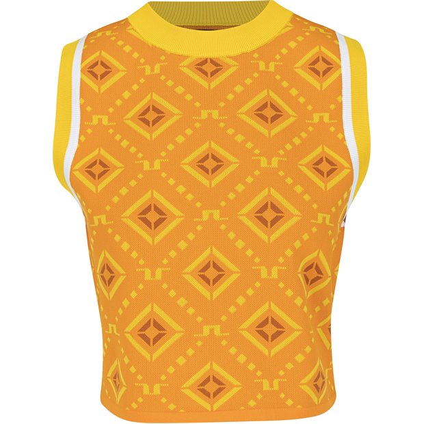 J. Lindeberg Freja Knitted Top Ladies Vest - Orange Diamond Logo - Size: S