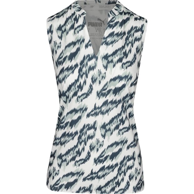 Puma Mattr Animal Sleeveless Ladies Polo Shirt - Bright White/Evening Sky - Size: S