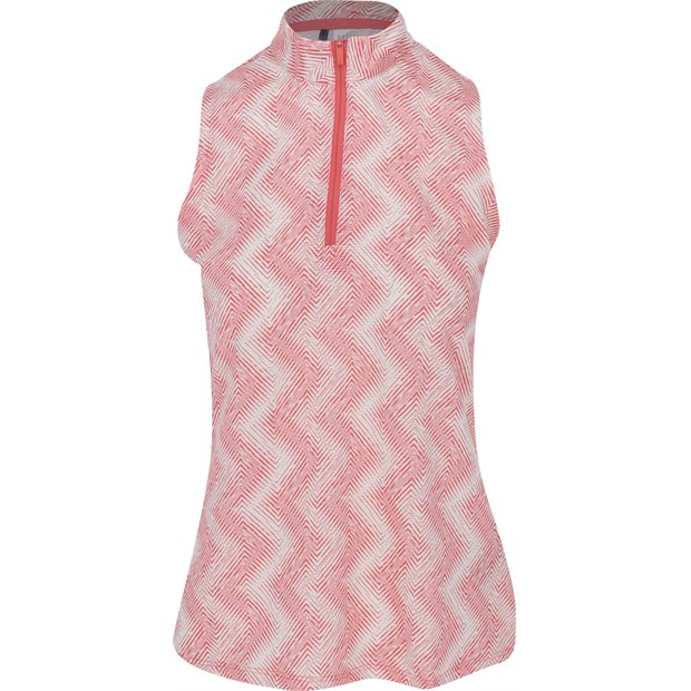 Adidas Ultimate365 Ottoman Printed Sleeveless Ladies Polo Shirt - Preloved Scarlet - Size: S