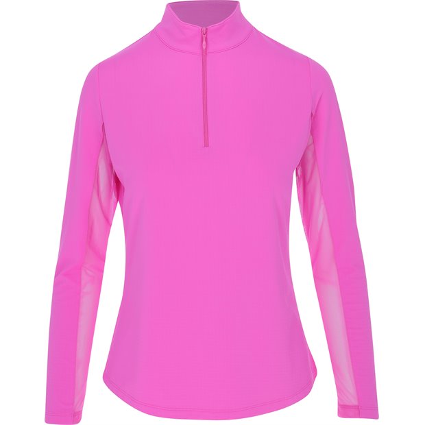 IBKUL Essential LS Zip Mock Ladies Long Sleeve Polo Shirt - Hot Pink - Size: L
