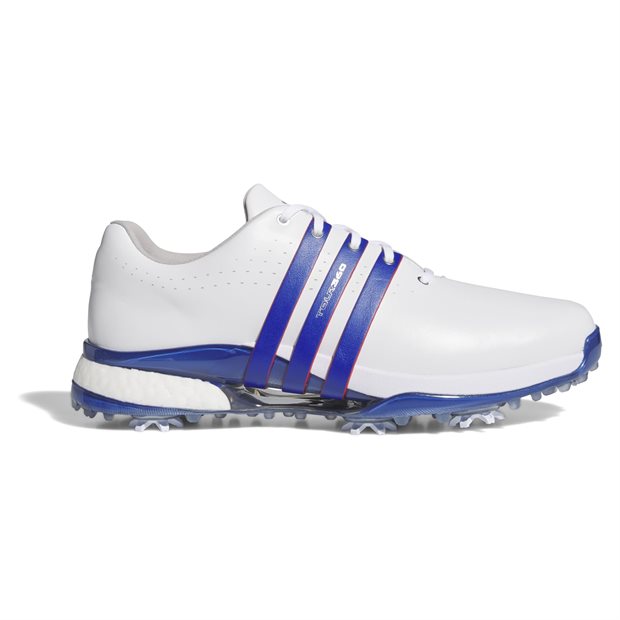 Adidas Tour360 24 Boost Golf Shoes - White/Team Royal Blue/Better Scarlet - Size: 11 (EU 45) M