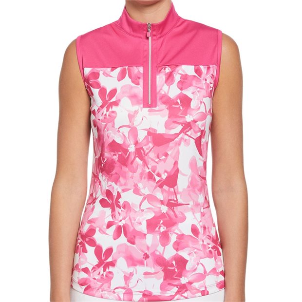 Ben Hogan Floral Print Ladies Polo Shirt - Raspberry Rose - Size: S