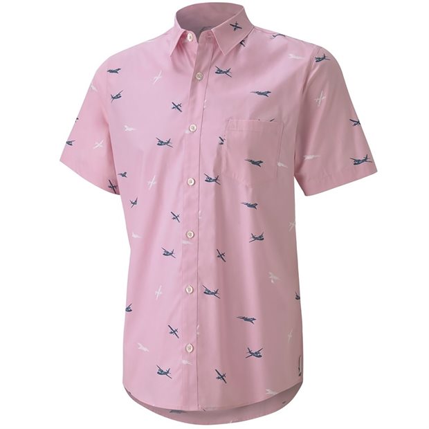 Puma Arnold Palmer Citation Print Woven Button Down Dress Shirt - Pale Pink - Size: S