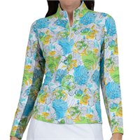 IBKUL Print Mock Long Sleeve Zip Top
