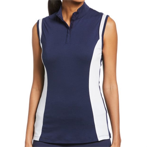 Callaway Color Block Snap Front Ladies Polo Shirt - Peacoat - Size: XS