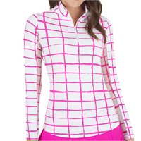 View IBKUL Print Long Sleeve Mock Neck Top Shirt White/Hot Pink