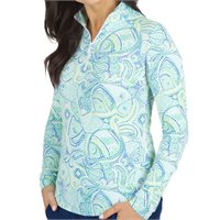 View IBKUL Print Long Sleeve Mock Neck Top Shirt Turquoise Multi