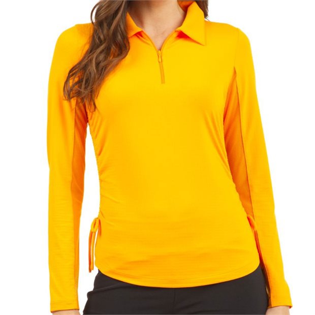 IBKUL Adjustable Length Long Sleeve Zip Ladies Long Sleeve Polo Shirt - Orange Peel - Size: XXL