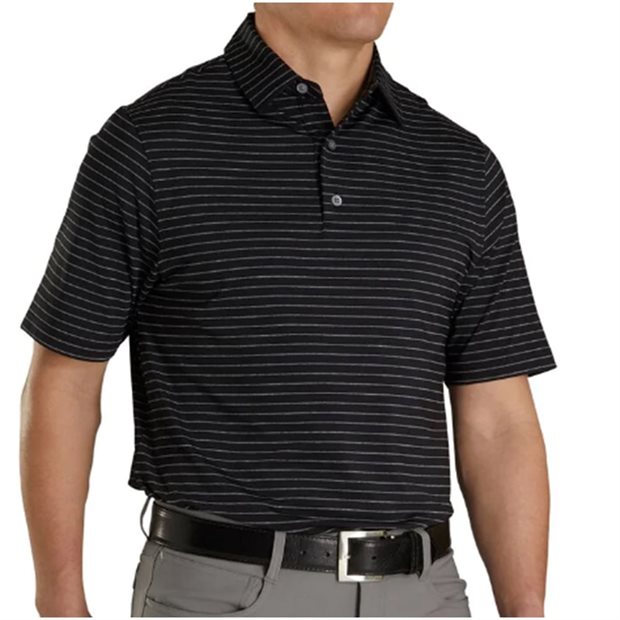 FootJoy Athletic Fit Classic Stripe Previous Season Apparel Style Polo Shirt - Black/Heather Gray - Size: S