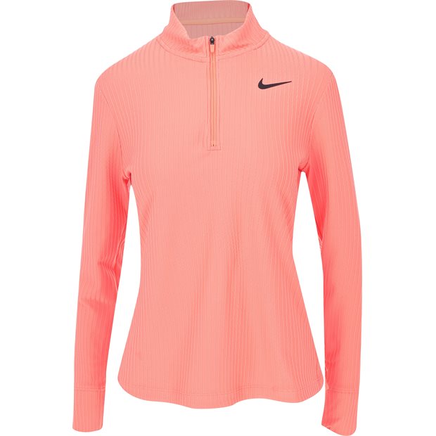 Nike DF ADV Tour Zip Ladies Long Sleeve Polo Shirt - Light Wild Mango/Black - Size: S