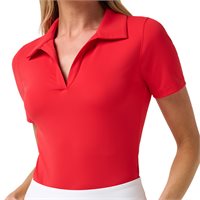 View TravisMathew Moveknit SS Vneck Polo Shirt Tomato