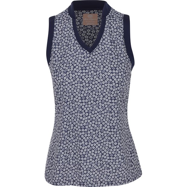 Ben Hogan Sleeveless Essential Floral Ladies Polo Shirt - Peacoat - Size: S