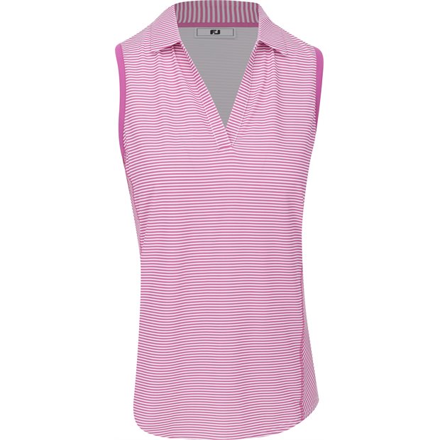 FootJoy Stripe Open Placket Sleeveless Previous Season Apparel Style Ladies Polo Shirt - Berry - Size: M