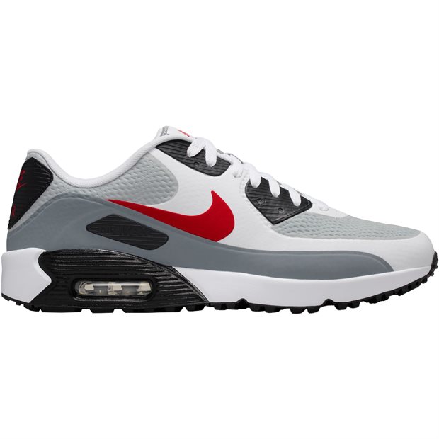 Nike Air Max 90G Spikeless Golf Shoes - White/Fire Red/Light Smoke Grey - Size: M 7.5 / W 9 M