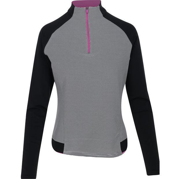 FootJoy 1/4 Zip Midlayer Colorblock Stripe Previous Season Apparel Style Ladies Pullover - Black - Size: S