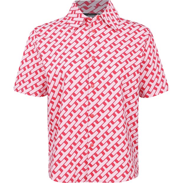 J. Lindeberg Linda Printed Ladies Polo Shirt - Tour Geo Pink - Size: M