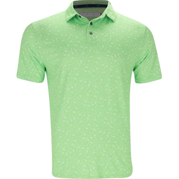 Ben Hogan Heather Golf Club Print Polo Shirt - Jade Lime - Size: S