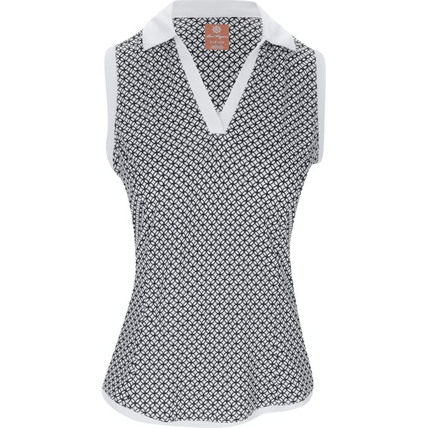 Ben Hogan Sleeveless Lattice Geo Ladies Polo Shirt - Bright White/Multi - Size: S