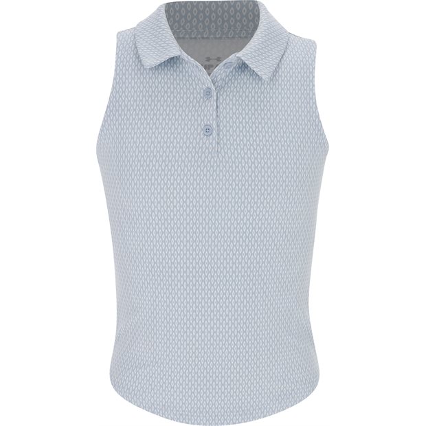 Under Armour UA Youth Girls Drive Print Sleeveless Junior Polo Shirt - Blue Calm - Size: XL