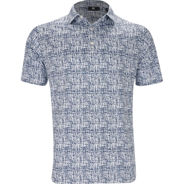FootJoy Tweed Print Lisle Previous Season Apparel Style Polo Shirt - White/Navy - Size: S