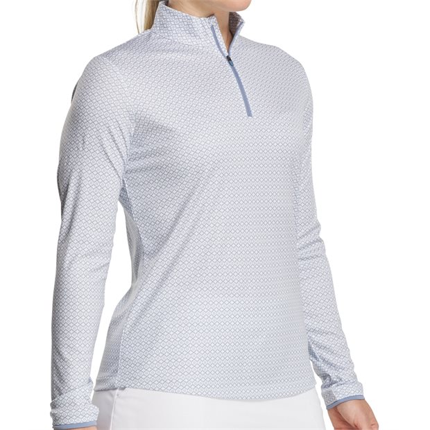 FootJoy Sun Protection Printed Quarter Zip Previous Season Apparel Style Ladies Pullover - White/Blue Stone - Size: XS