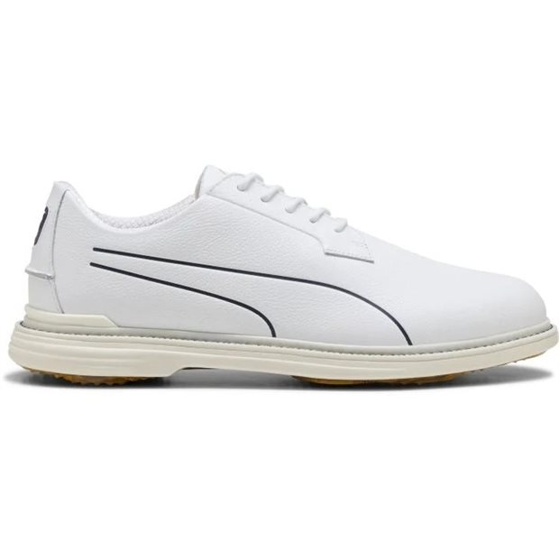 Puma Royale Single Malt Golf Shoes - Puma White/Deep Navy/Gold - Size: 11.5 M