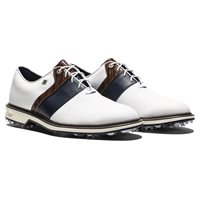 View FootJoy Premiere Series Packard LX Previous Season Shoe Style Golf Shoe White/Midnight Navy/Chestnut