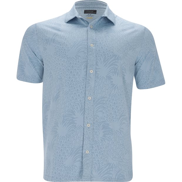 Greg Norman Royal Palm Knit Full Button 25 Polo Shirt - Blue Haze - Size: M