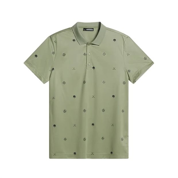 J. Lindeberg Club House Motif Polo Polo Shirt - Olive - Size: XL