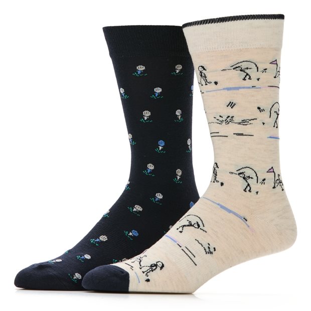 Ben Hogan Stick Figure Golf And Tee 2 Pack Crew Socks - Assorted - Size: 7 - 12