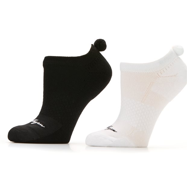 Ben Hogan Pom Pom Low Cut Golf 2 Pack Ladies Ankle Socks - White/Black/Assorted - Size: 4 - 10.5