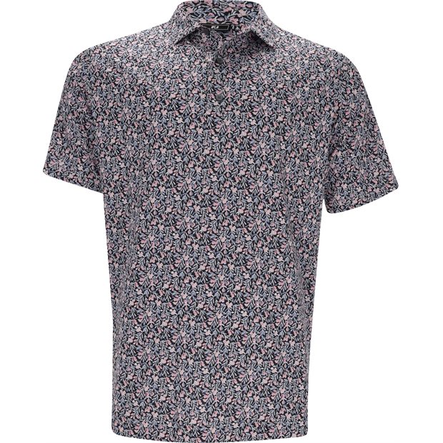 FootJoy Meadow Print Previous Season Apparel Style Polo Shirt - Black/Vivid Violet/Pink Pop - Size: L