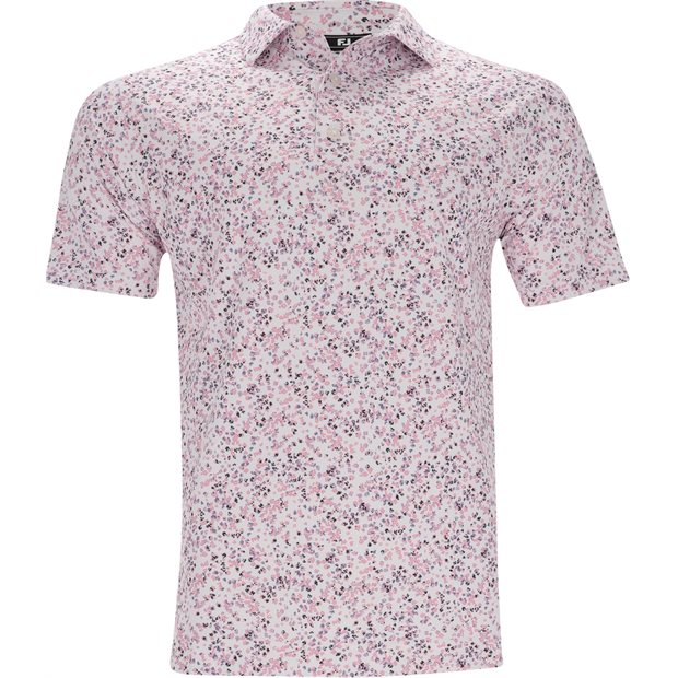 FootJoy Watercolor Floral Print Pique Polo Shirt - White/Pink Pop/Vivid Violet - Size: L