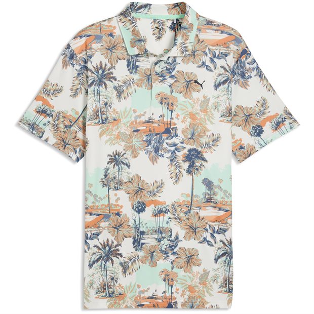 Puma Cloudspun Palm Polo Shirt - Warm White/Mint Jelly/Melon Glow - Size: L