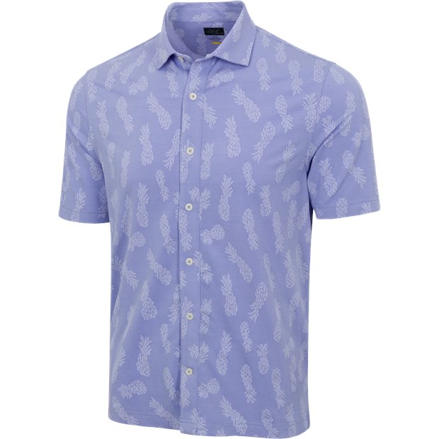 Greg Norman Pineapple Downpour Knit Full Button Polo Shirt - Lilac Sky - Size: XL