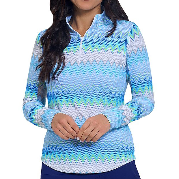 IBKUL Susan Ladies 1/4 Zip - Seafoam Multi - Size: XL