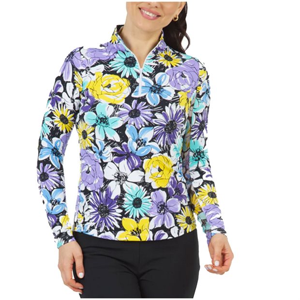 IBKUL Medeline Print Mock Neck Top Ladies Pullover - Lavender Multi - Size: XS