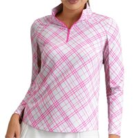 View IBKUL Tony 1/4 Zip Mock Neck Shirt Hot Pink/White