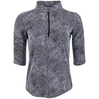 IBKUL Stephanie Print Ruched Elbow Sleeve 1/4 Zip Mandarin Collar