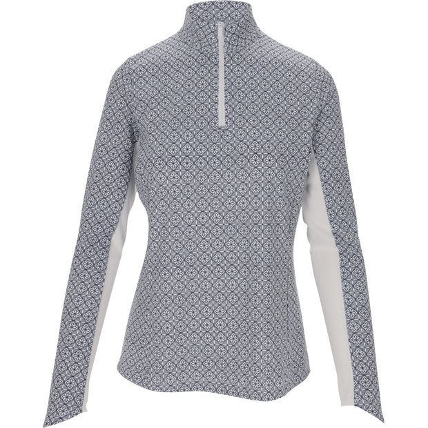 Ben Hogan Medal Geo Print Sun Protection Top Ladies Pullover - Bright White - Size: XS