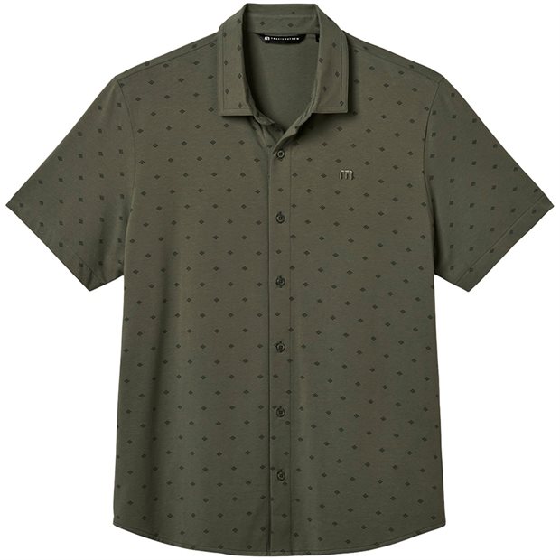 TravisMathew ComfortKnit Geo Button Down Dress Shirt - Dark Olive - Size: M
