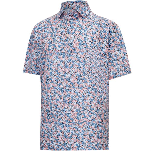 FootJoy Multi Floral Lisle Polo Shirt - Dark Shadow/Peach/Riviera Blue - Size: S