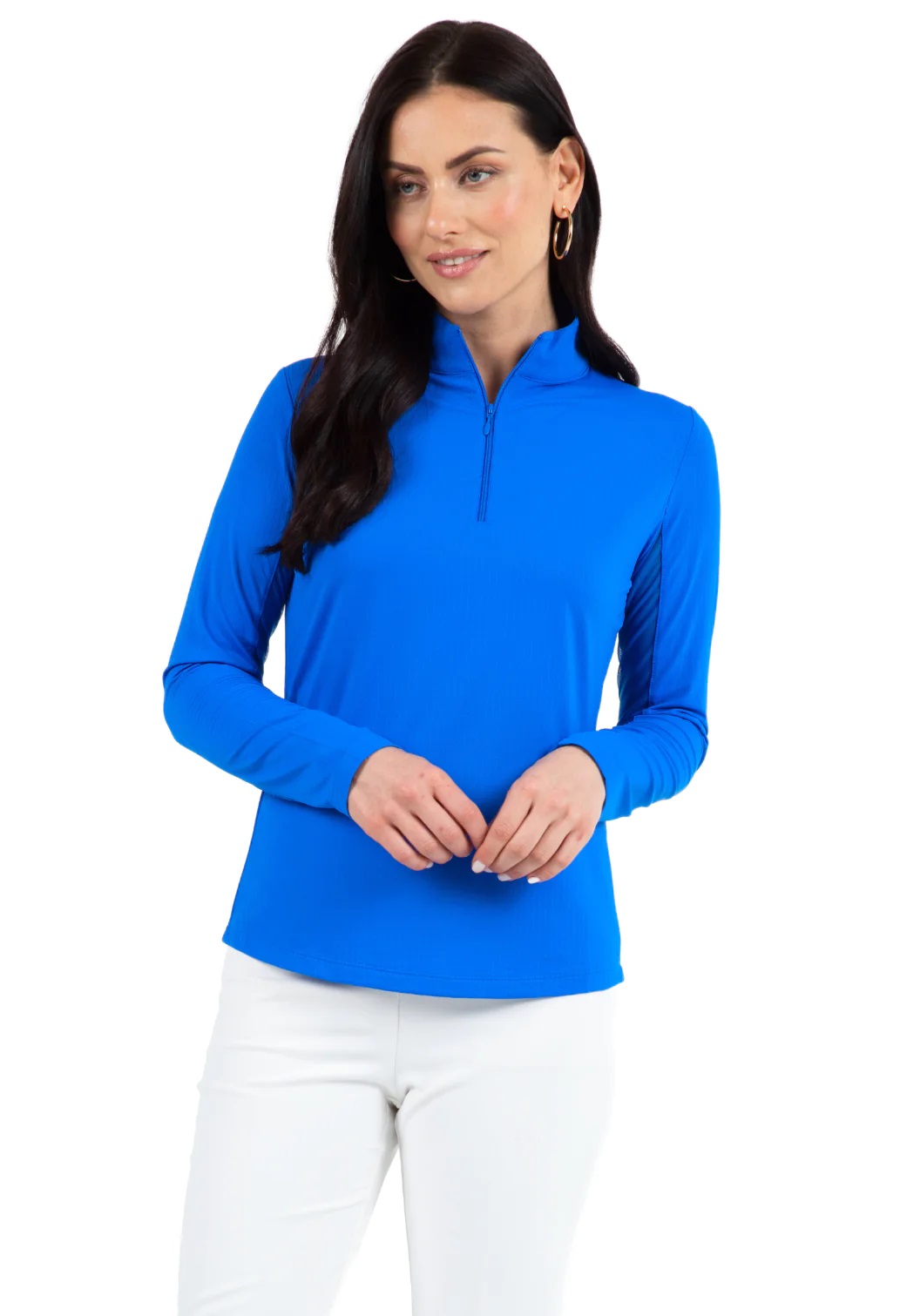 IBKUL Essential LS Zip Mock Blue Shirt Women - Picture 8 of 11