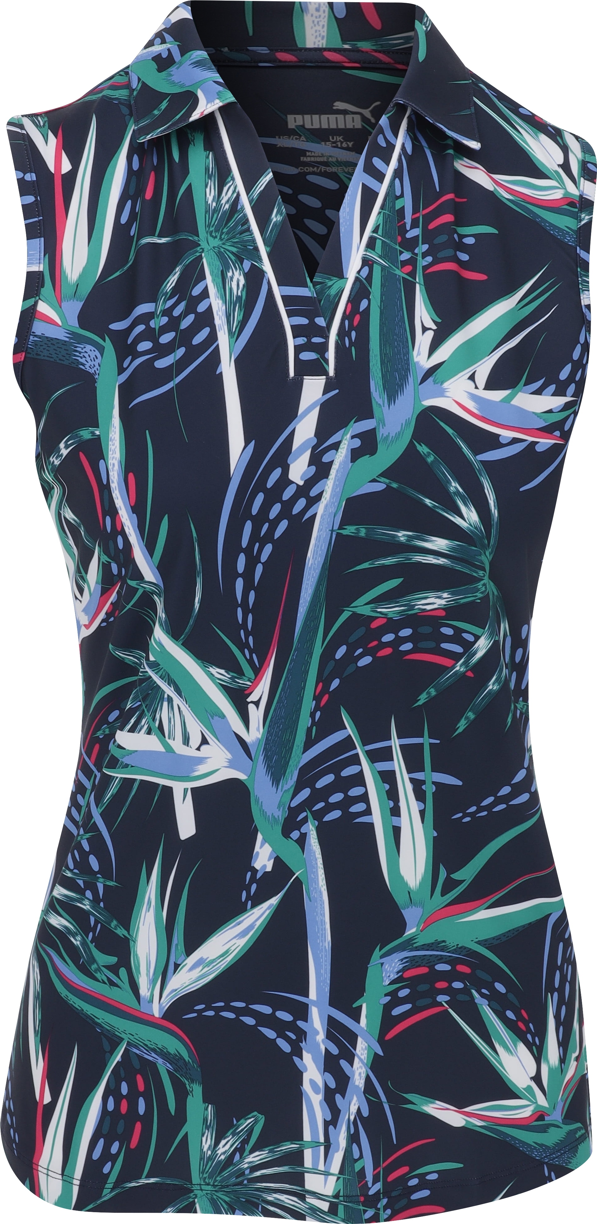 Puma Youth Girls Paradise Sleeveless Deep Navy/White Glow Shirt Junior - Picture 11 of 15